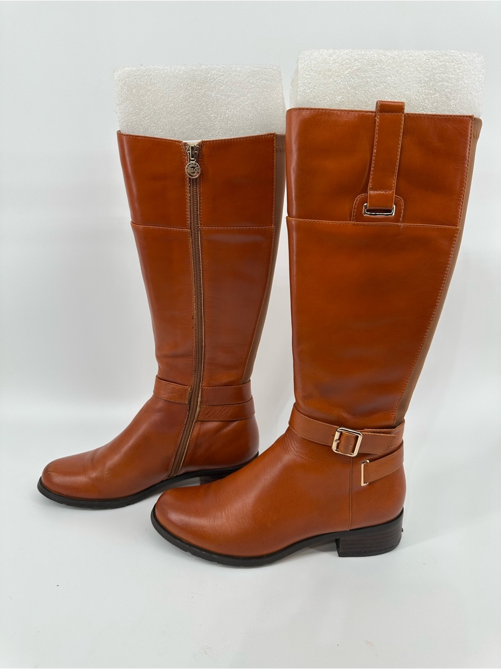 Solemani Slim Calf Riding Knee High Riding Boots in Cognac Leather